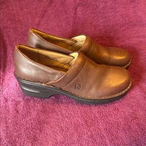 Born Brown Leather Slip-On Clogs